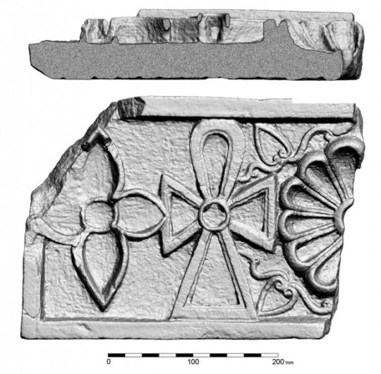 3-D model and measurement scan of find 107-21 with grey standard texture