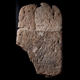 Grenzstele des Pharao Ramses II., der die Feinde vor dem Gott Seth erschlägt