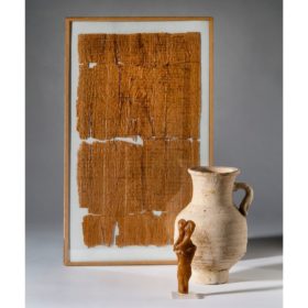 Liebeszauber: Gefäß, Wachsfiguren, Papyrus (koptisch)