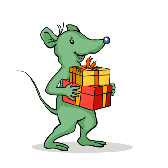 Spitzmaus Isis mit Geschenken in den Händen